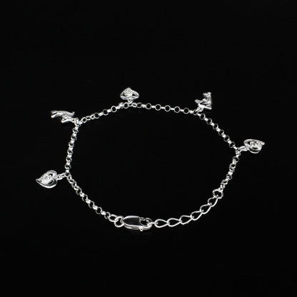 925 Sterling Silver White CZ Dolphin three heart charms Bracelet for Girls