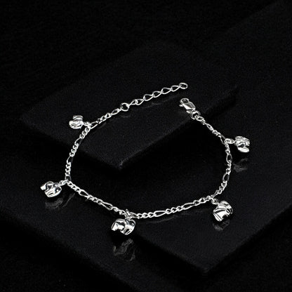 Cute 925 Sterling Silver five elephants charms figaro chain Bracelet for Girls