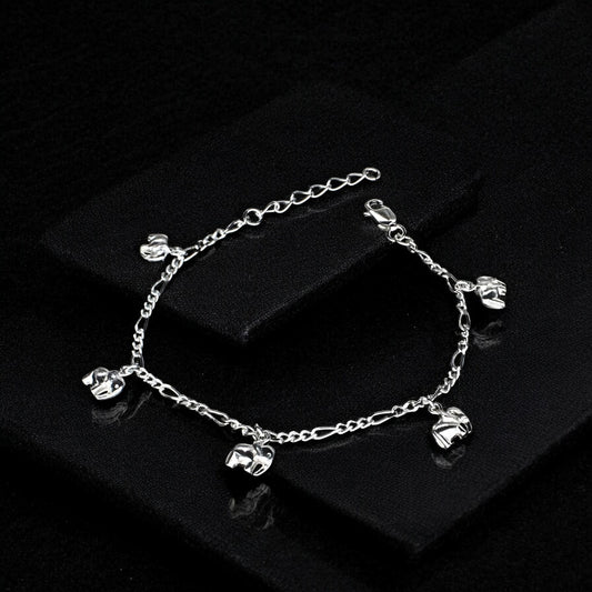 Cute 925 Sterling Silver five elephants charms figaro chain Bracelet for Girls