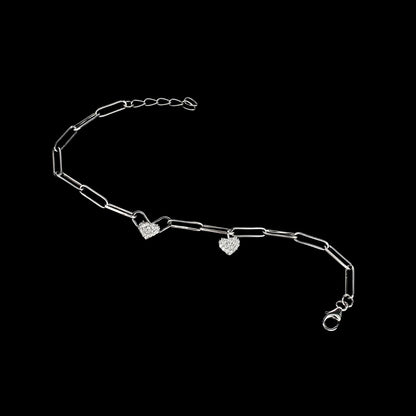 925 Sterling Silver White CZ Heart charms Paperclip chain Bracelet for Girls