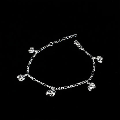 Cute 925 Sterling Silver five elephants charms figaro chain Bracelet for Girls