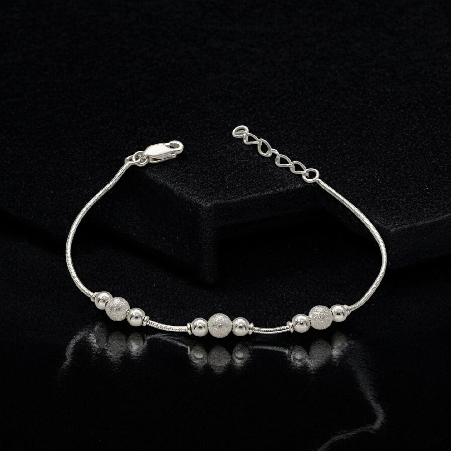 Dainty 925 Sterling Silver beads snake chain Bracelet for Girls