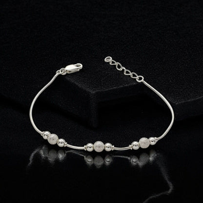 Dainty 925 Sterling Silver beads snake chain Bracelet for Girls