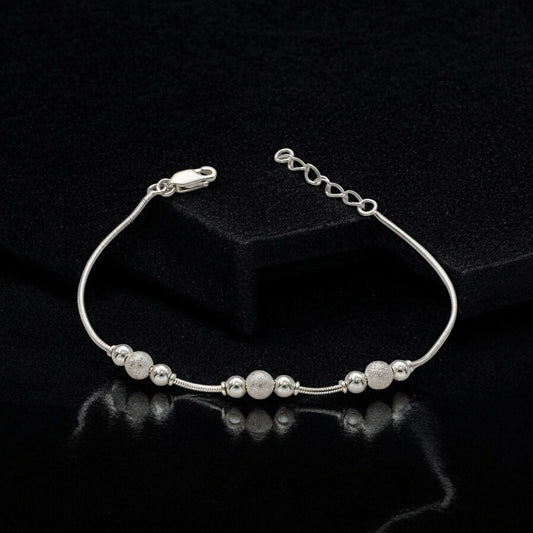 Dainty 925 Sterling Silver beads snake chain Bracelet for Girls