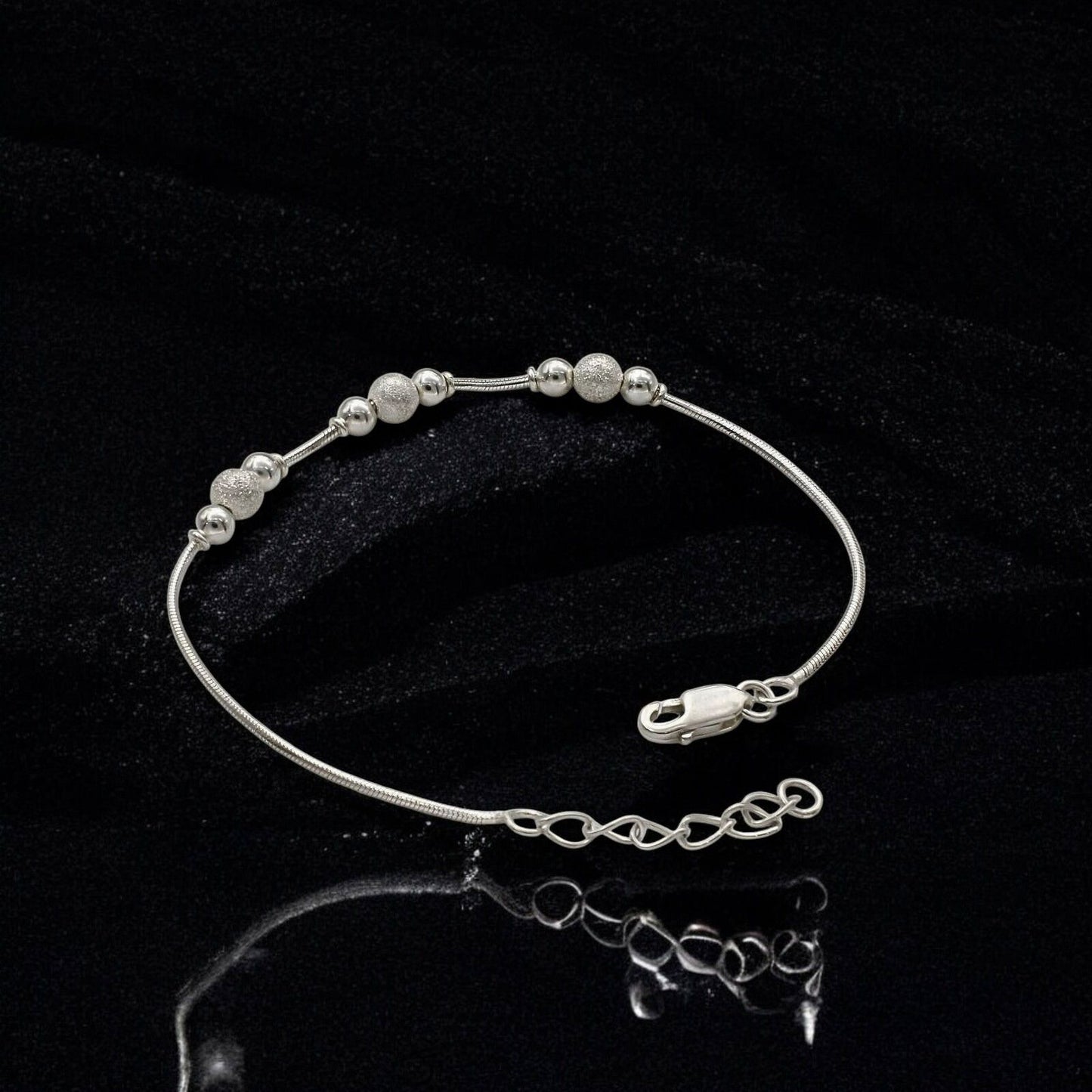 Dainty 925 Sterling Silver beads snake chain Bracelet for Girls