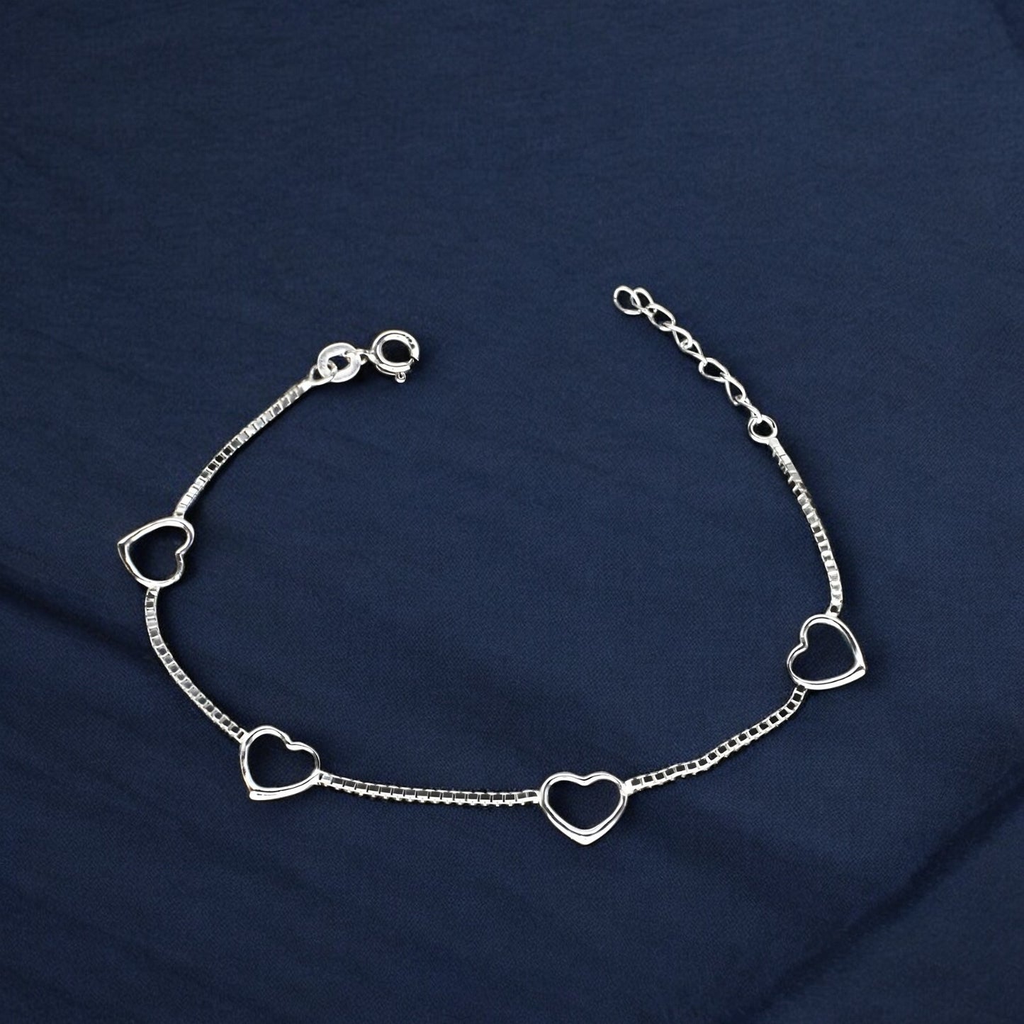 Cute 925 Sterling Silver Divine heart charms box chain Bracelet for Girls