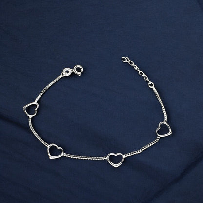 Cute 925 Sterling Silver Divine heart charms box chain Bracelet for Girls