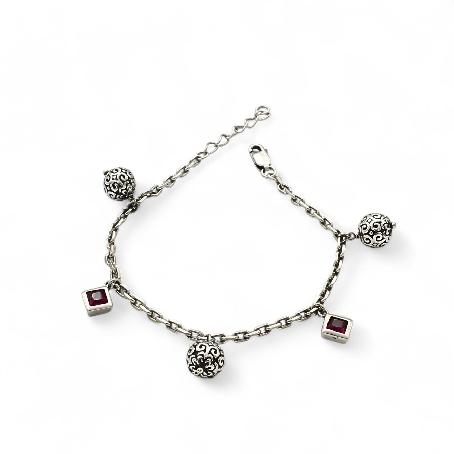 Unique 925 Sterling Silver Pink CZ link chain oxidized Bracelet for Girls