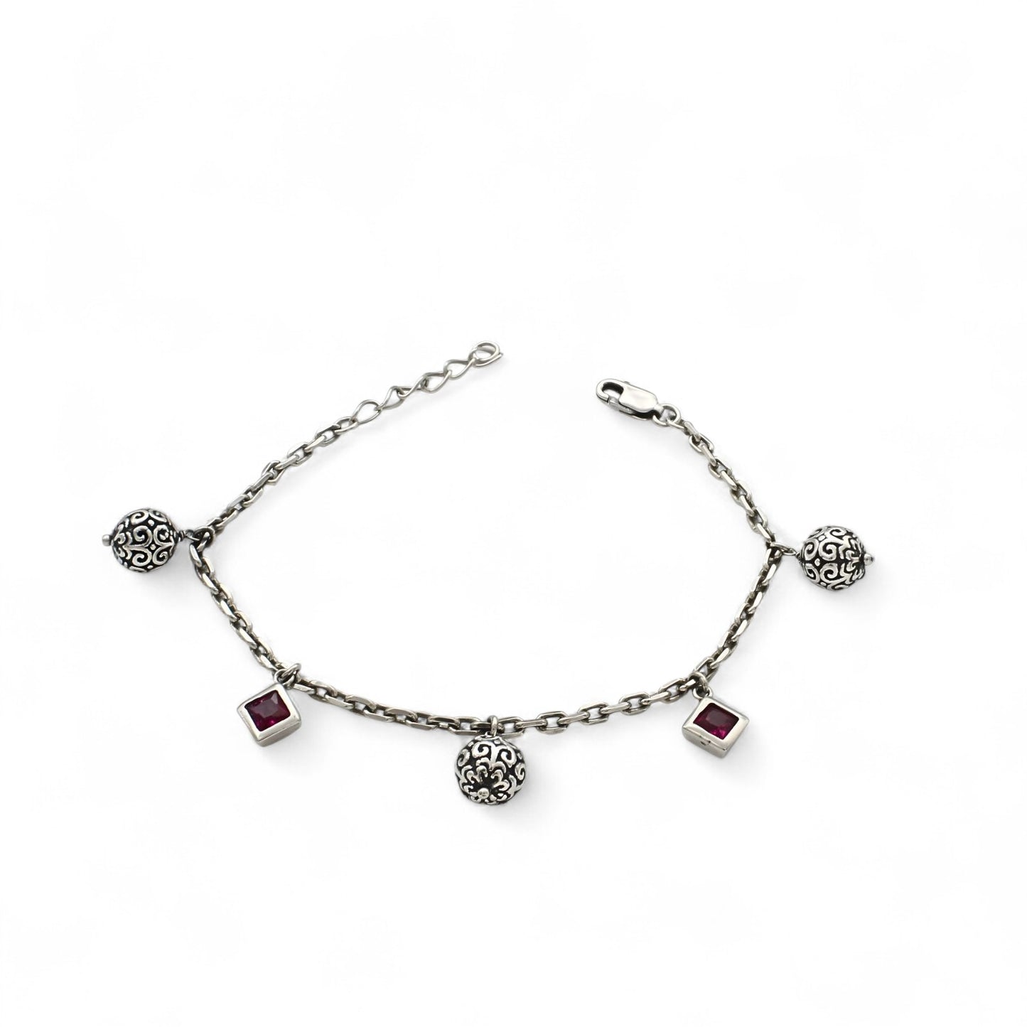 Unique 925 Sterling Silver Pink CZ link chain oxidized Bracelet for Girls