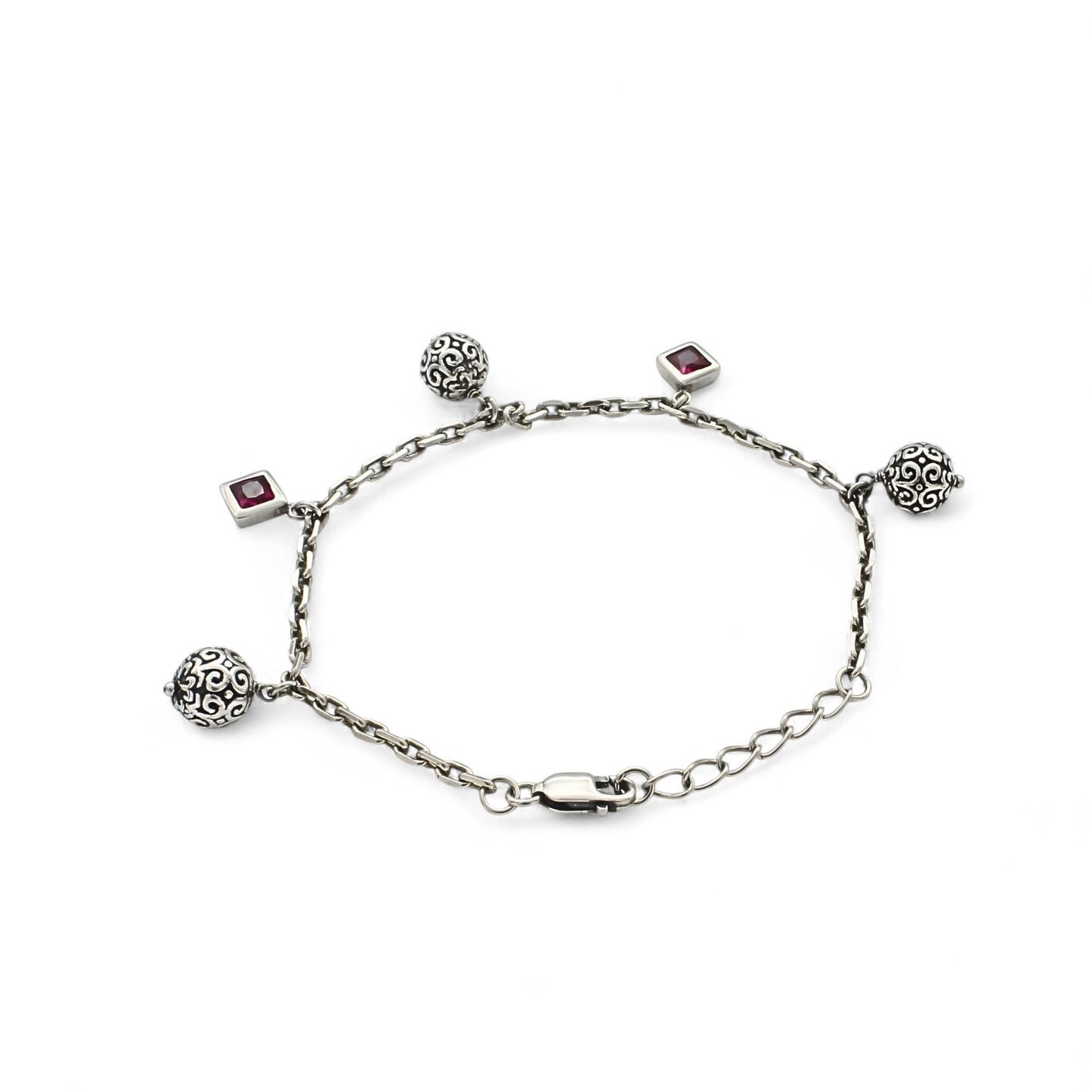 Unique 925 Sterling Silver Pink CZ link chain oxidized Bracelet for Girls