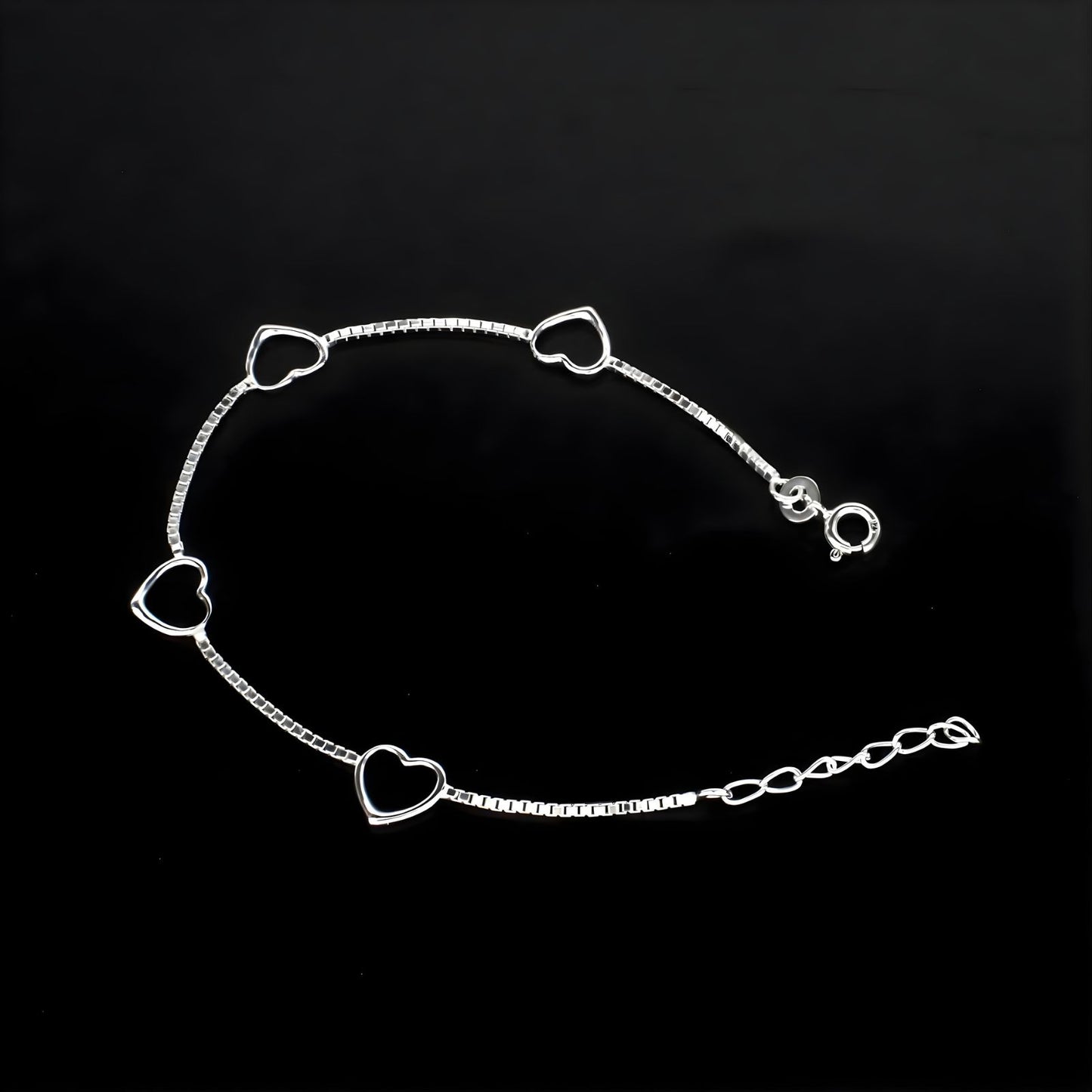 Cute 925 Sterling Silver Divine heart charms box chain Bracelet for Girls