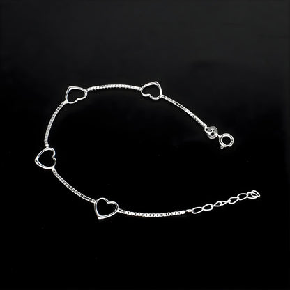 Cute 925 Sterling Silver Divine heart charms box chain Bracelet for Girls