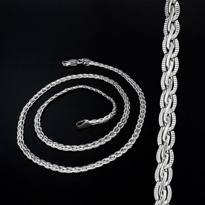 Real Silver unique rope design Neck chain 22"