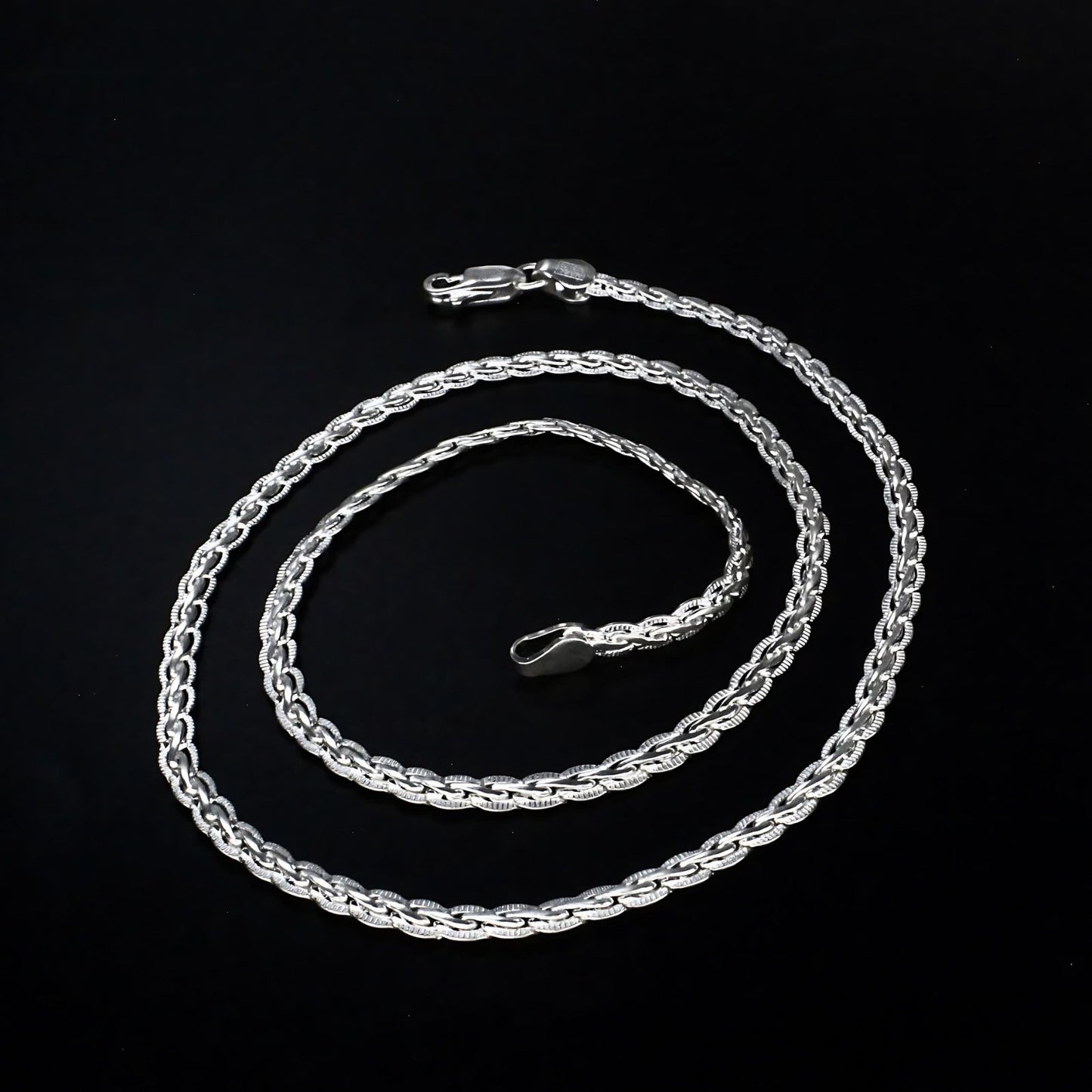 Real Silver unique rope design Neck chain 22"