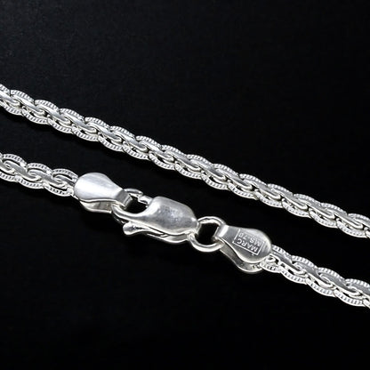 Real Silver unique rope design Neck chain 22"