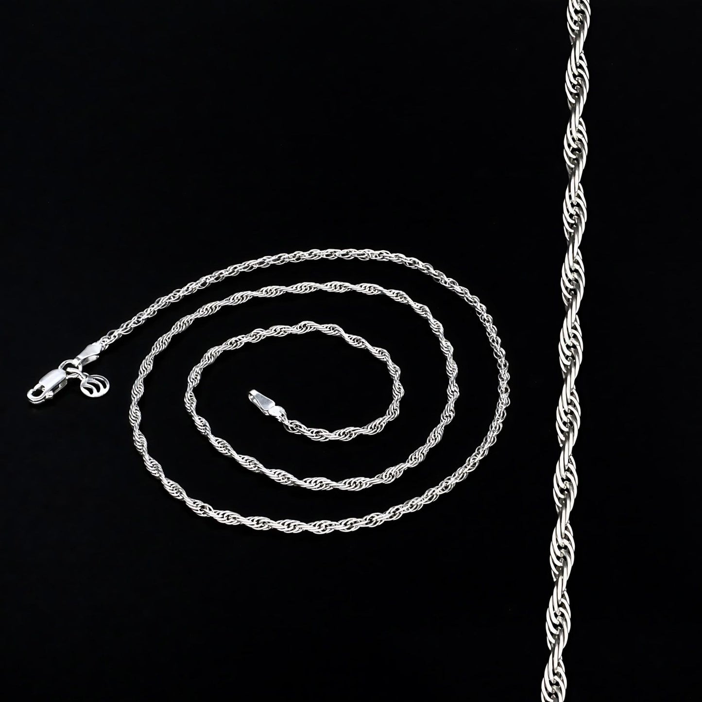 925 Real Sterling Silver rope design Neck chain 18"