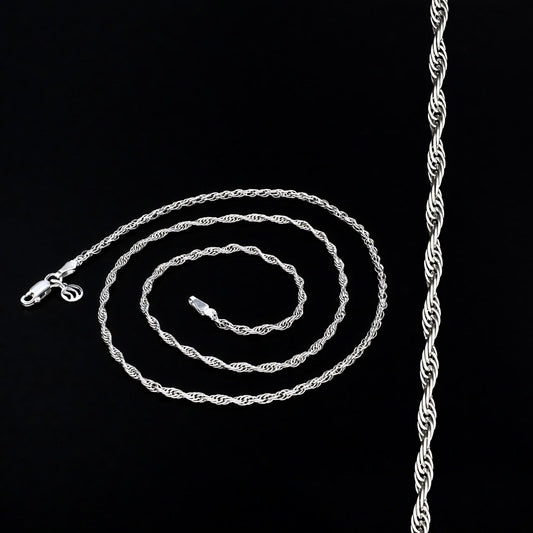 925 Real Sterling Silver rope design Neck chain 18"