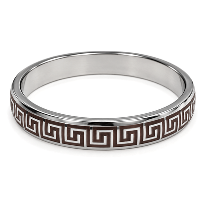 Premium Greek Key Engraved Stainless Steel Kada for Men