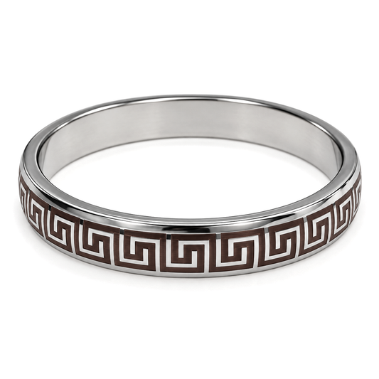 Premium Greek Key Engraved Stainless Steel Kada for Men