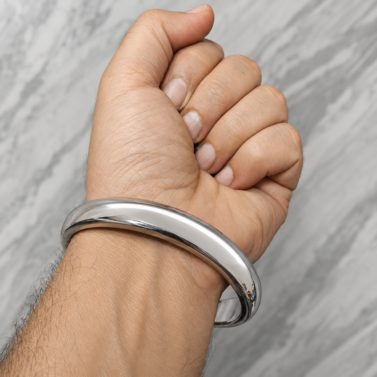 Heavy Stainless Steel Kada for Men – Plain Half Round Polished Bangle
