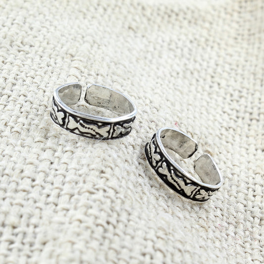 Real 925 Silver Antique finish foot toe rings band - Pair