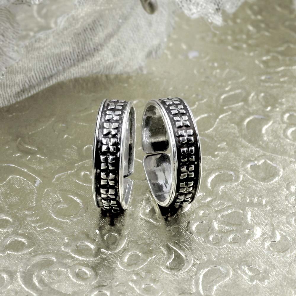 Real 925 Silver Oxidized foot toe rings band - Pair