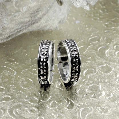 Real 925 Silver Oxidized foot toe rings band - Pair