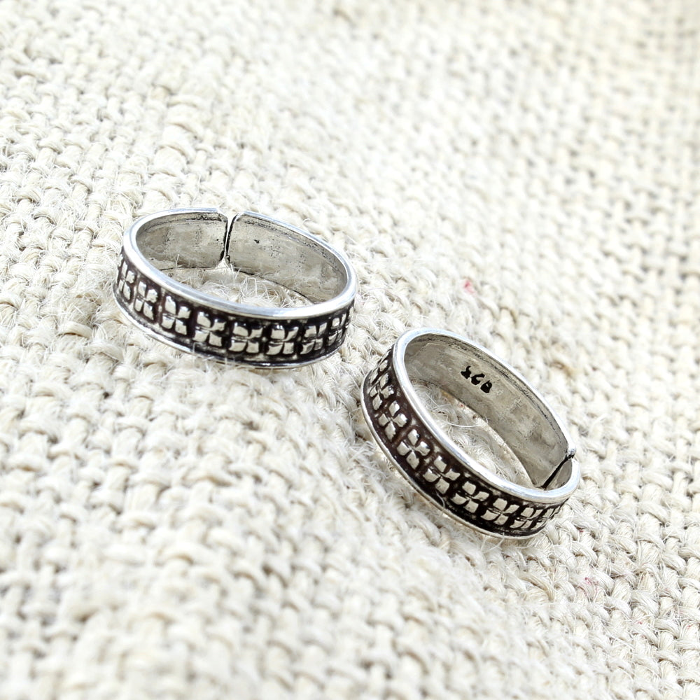 Real 925 Silver Oxidized foot toe rings band - Pair