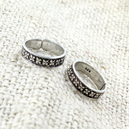 Real 925 Silver Oxidized foot toe rings band - Pair