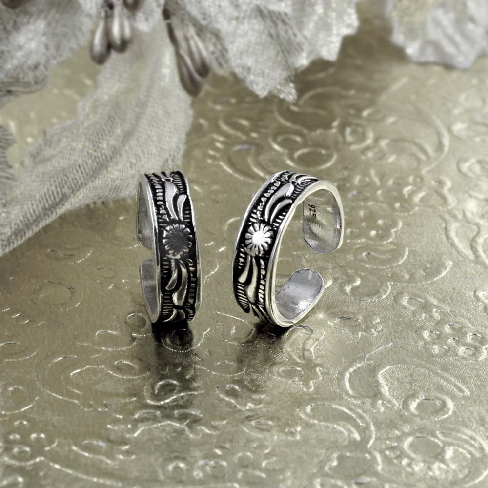 925 Silver Antique finish foot toe rings band - Pair