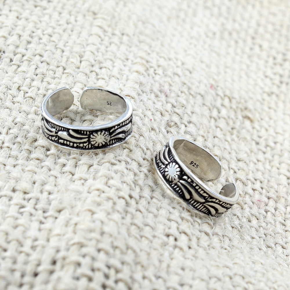 925 Silver Antique finish foot toe rings band - Pair