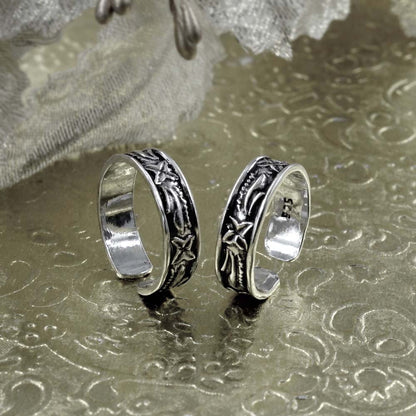 Real Silver Antique finish foot toe rings band - Pair