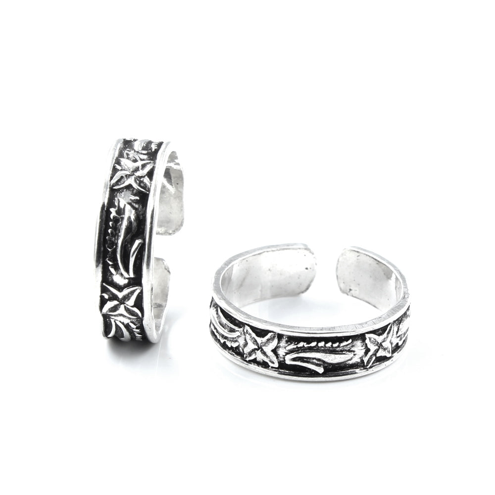 Real Silver Antique finish foot toe rings band - Pair