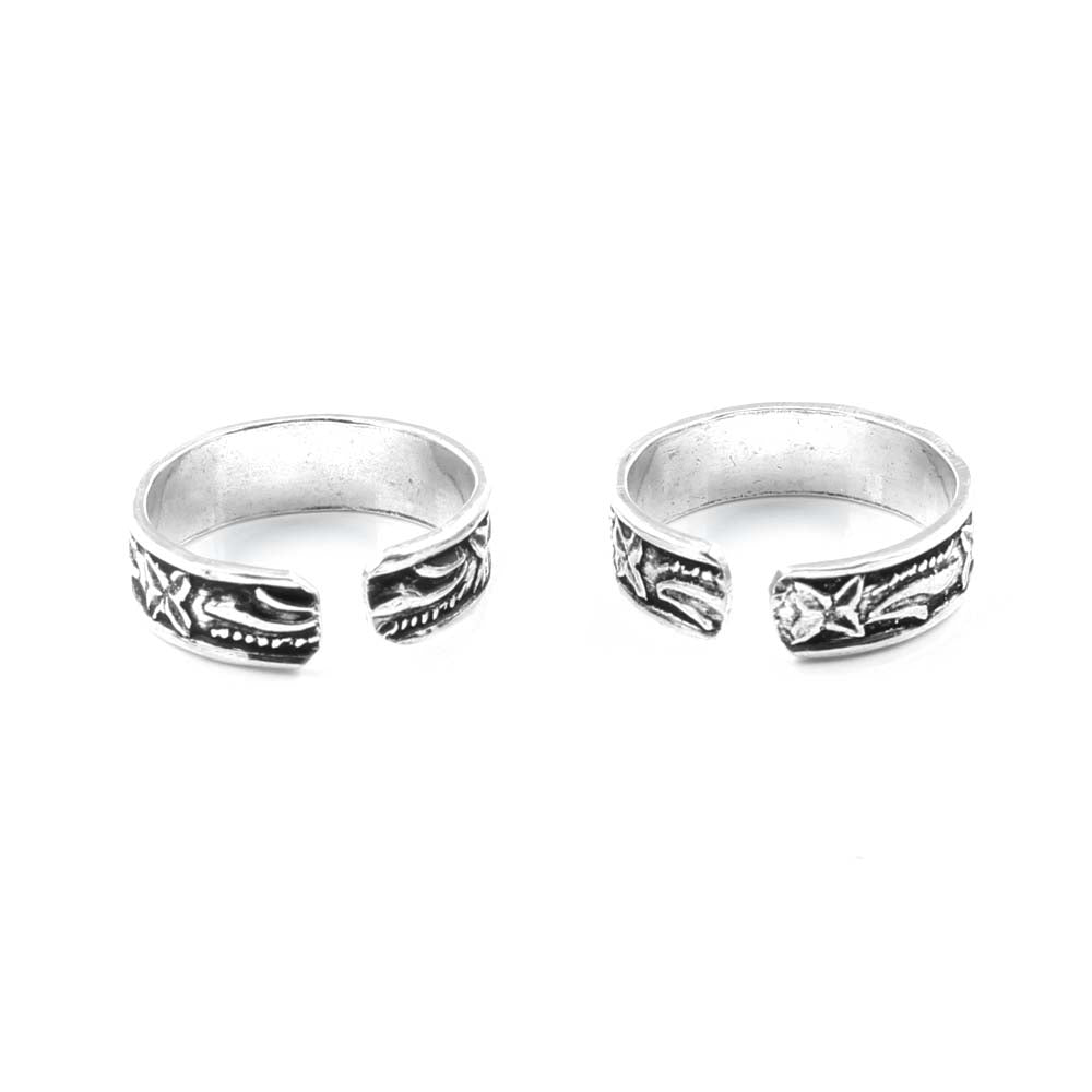 Real Silver Antique finish foot toe rings band - Pair