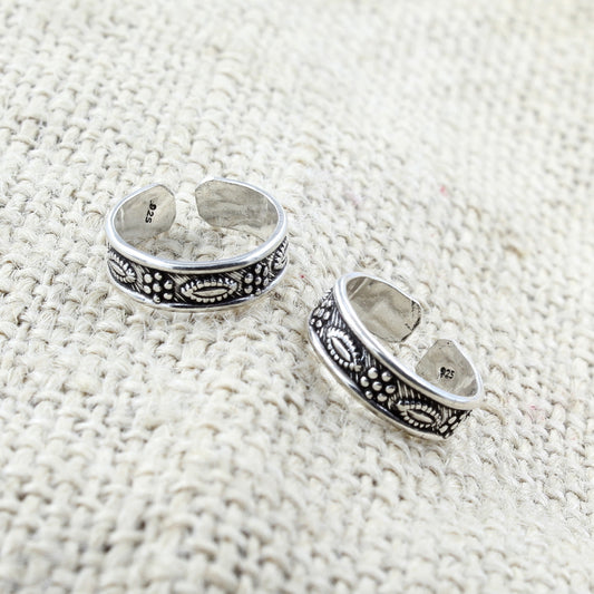 Real Silver Oxidized foot toe rings band - Pair