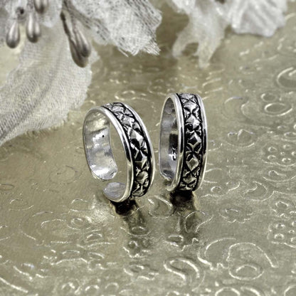 Real Silver Oxidized foot toe rings - Pair