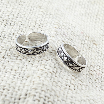 Real Silver Oxidized foot toe rings - Pair