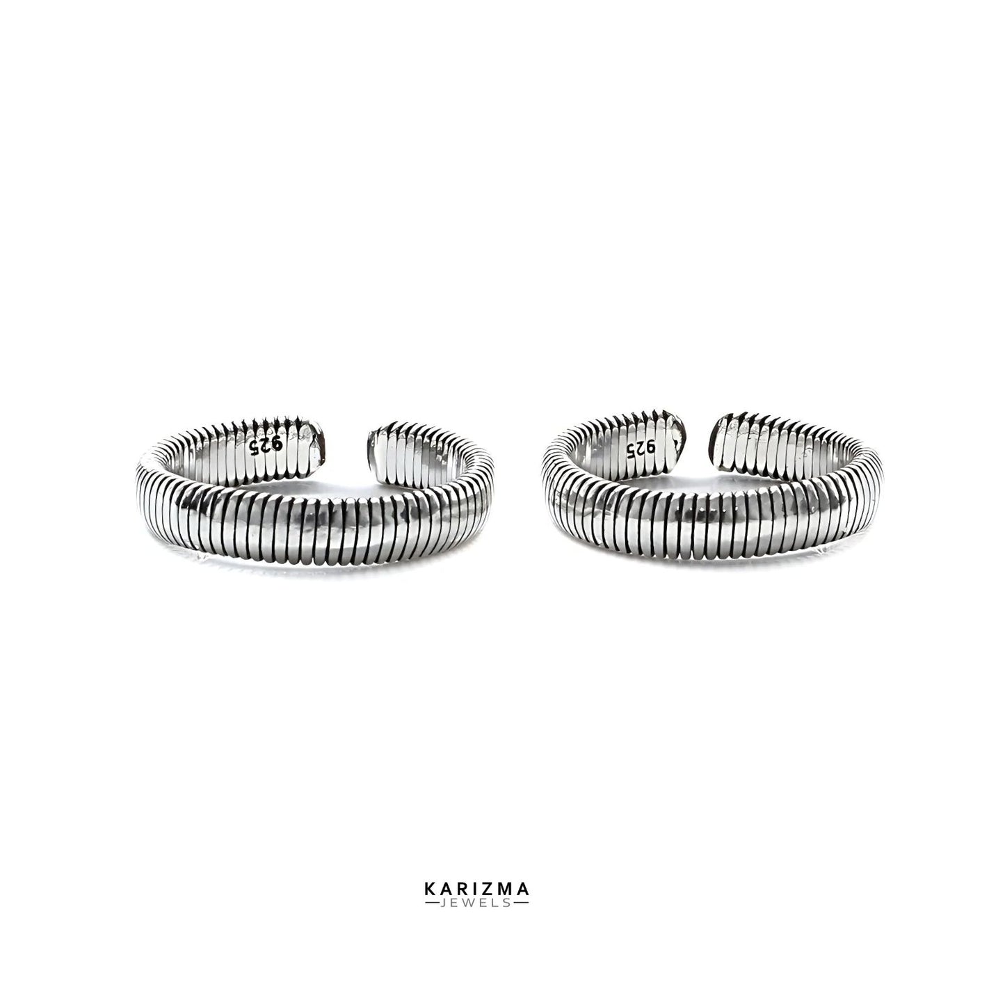 Real 925 Sterling Silver Oxidized Women  Spring Wired foot toe rings band - Pair