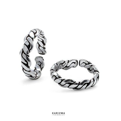 Rope Twist Antique Adjustable foot Toe Ring band in 925 Sterling Silver