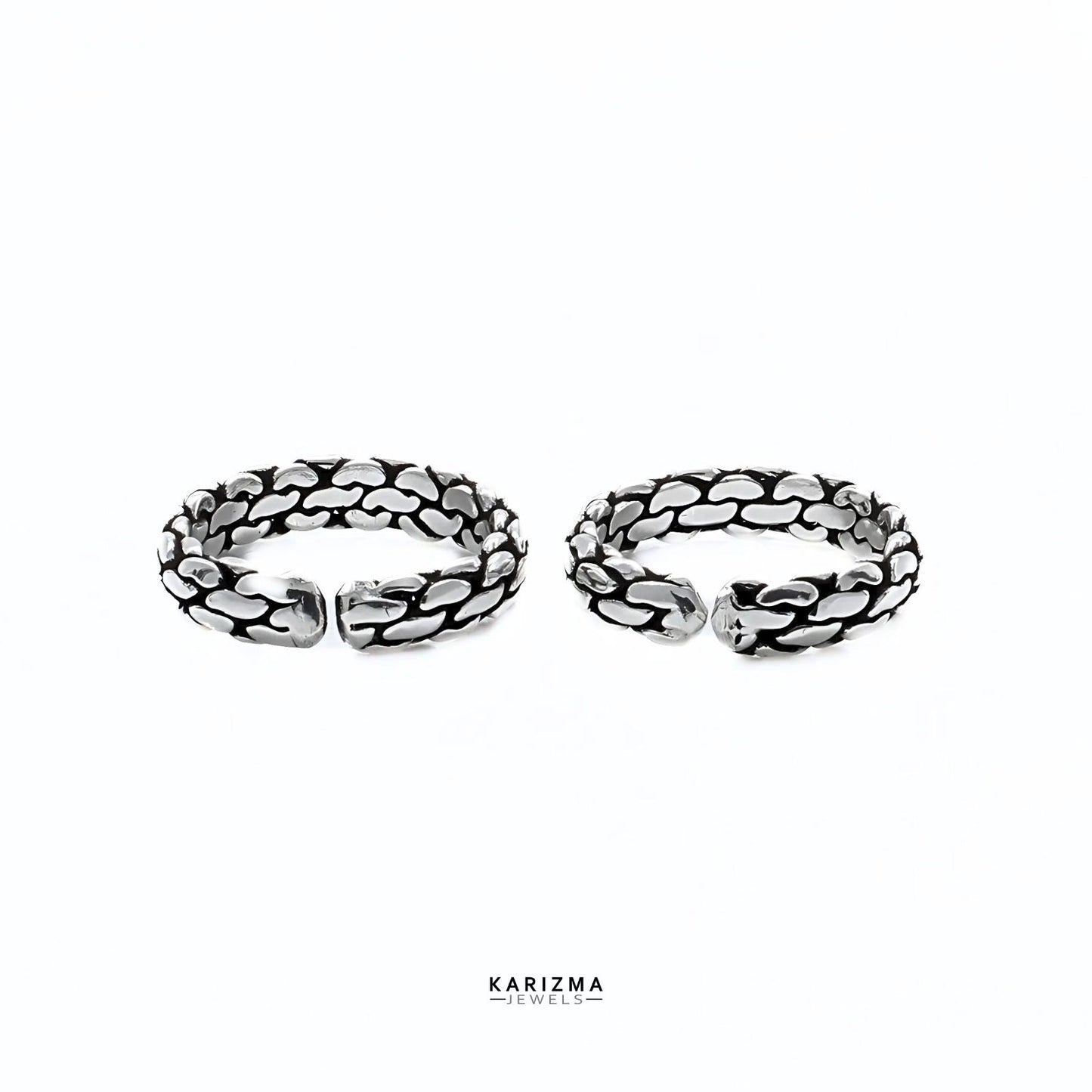 925 Sterling Silver Block Pattern women Oxidized party wear foot toe rings band - Pair