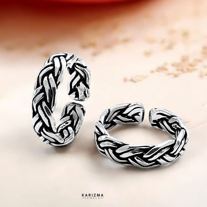 925 Sterling Silver Indian women Oxidized Zig Zag stylish foot toe rings band - Pair