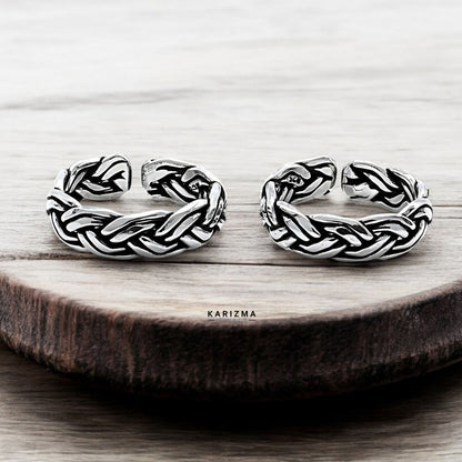 925 Sterling Silver Indian women Oxidized Zig Zag stylish foot toe rings band - Pair