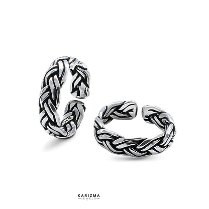 925 Sterling Silver Indian women Oxidized Zig Zag stylish foot toe rings band - Pair