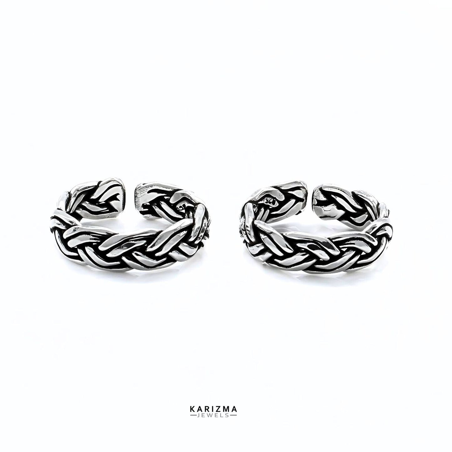 925 Sterling Silver Indian women Oxidized Zig Zag stylish foot toe rings band - Pair