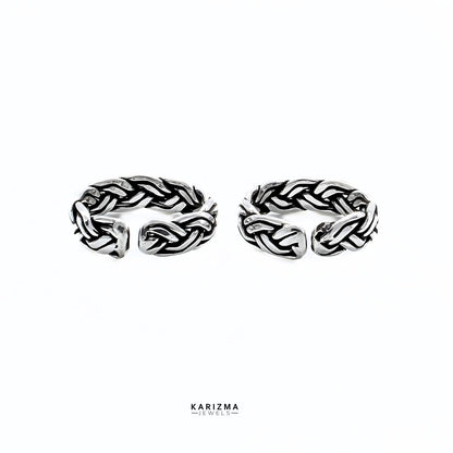 925 Sterling Silver Indian women Oxidized Zig Zag stylish foot toe rings band - Pair