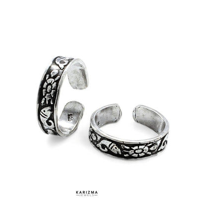 925 Sterling Silver gifting jewelery Indian women Oxidized Fish Design foot toe rings band - Pair