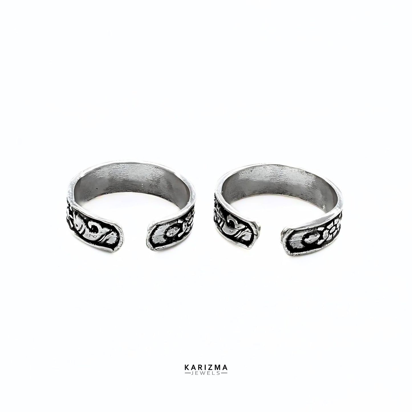 925 Sterling Silver gifting jewelery Indian women Oxidized Fish Design foot toe rings band - Pair