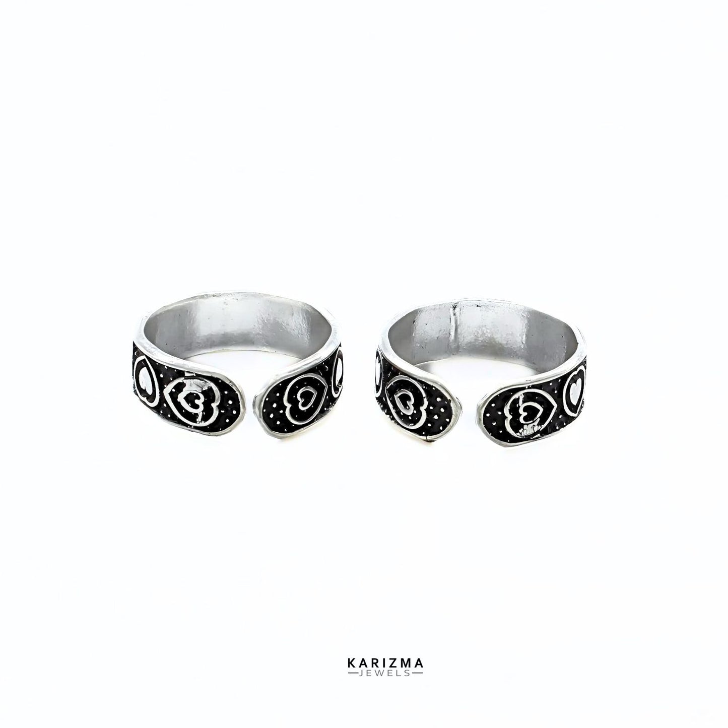 925 Sterling Silver Indian women Oxidized Heart Design foot toe rings band - Pair