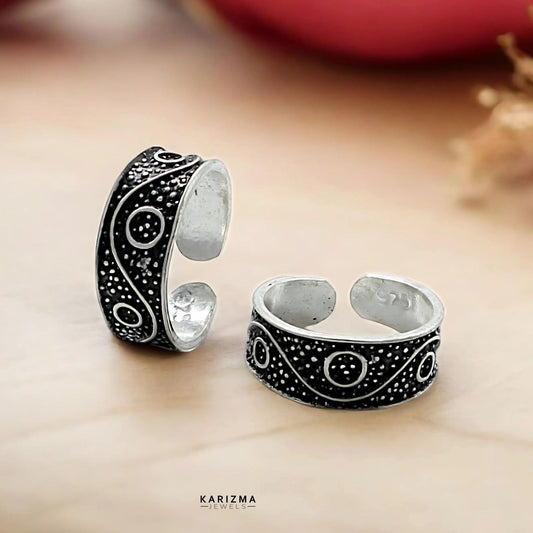 Indian Traditional 925 Sterling Silver women Oxidized foot toe rings band - Pair