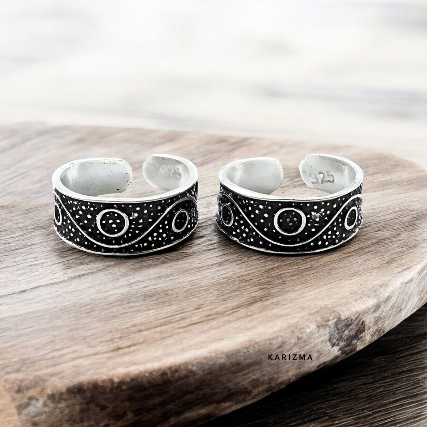 Indian Traditional 925 Sterling Silver women Oxidized foot toe rings band - Pair